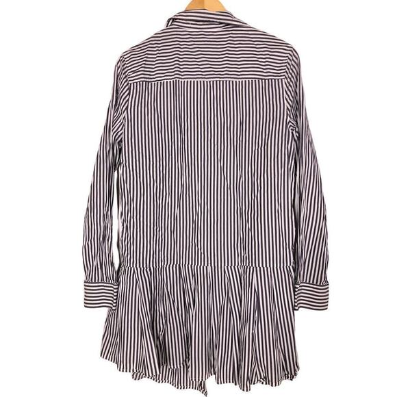 Equipment Dress Striped Pleated Long Sleeve Collared Shirtdress Mini Blue Large - Picture 6 of 13